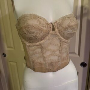 Vintage Strapless Lace Longline Bustier - Cream